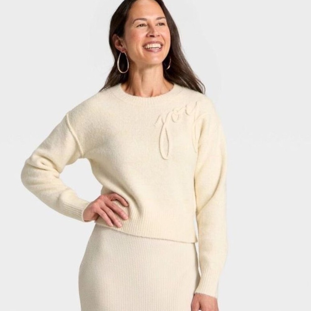 Universal Thread Holiday Crewneck Joy Graphic Sweater Small Cream New With Tags